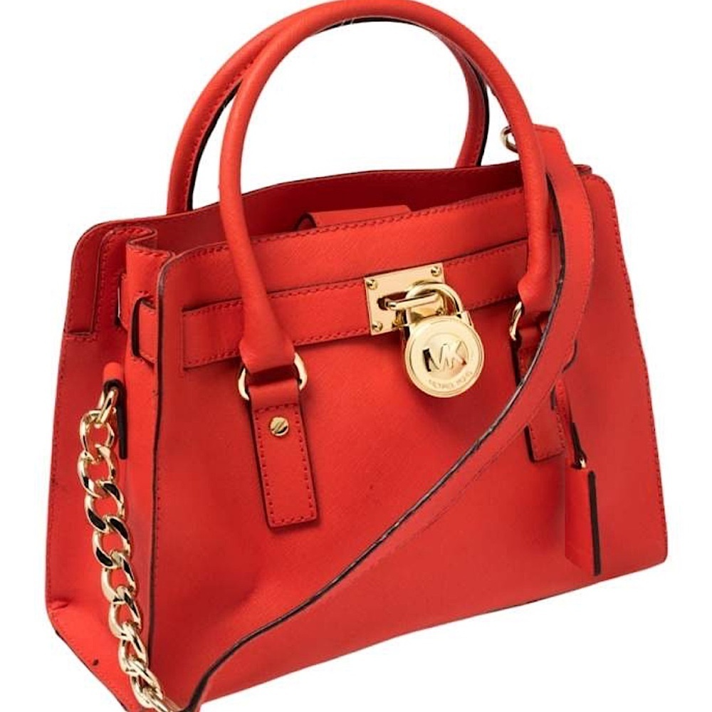 Red leather shoulder bag top handle satchel bag Michael Kors Hamilton purse